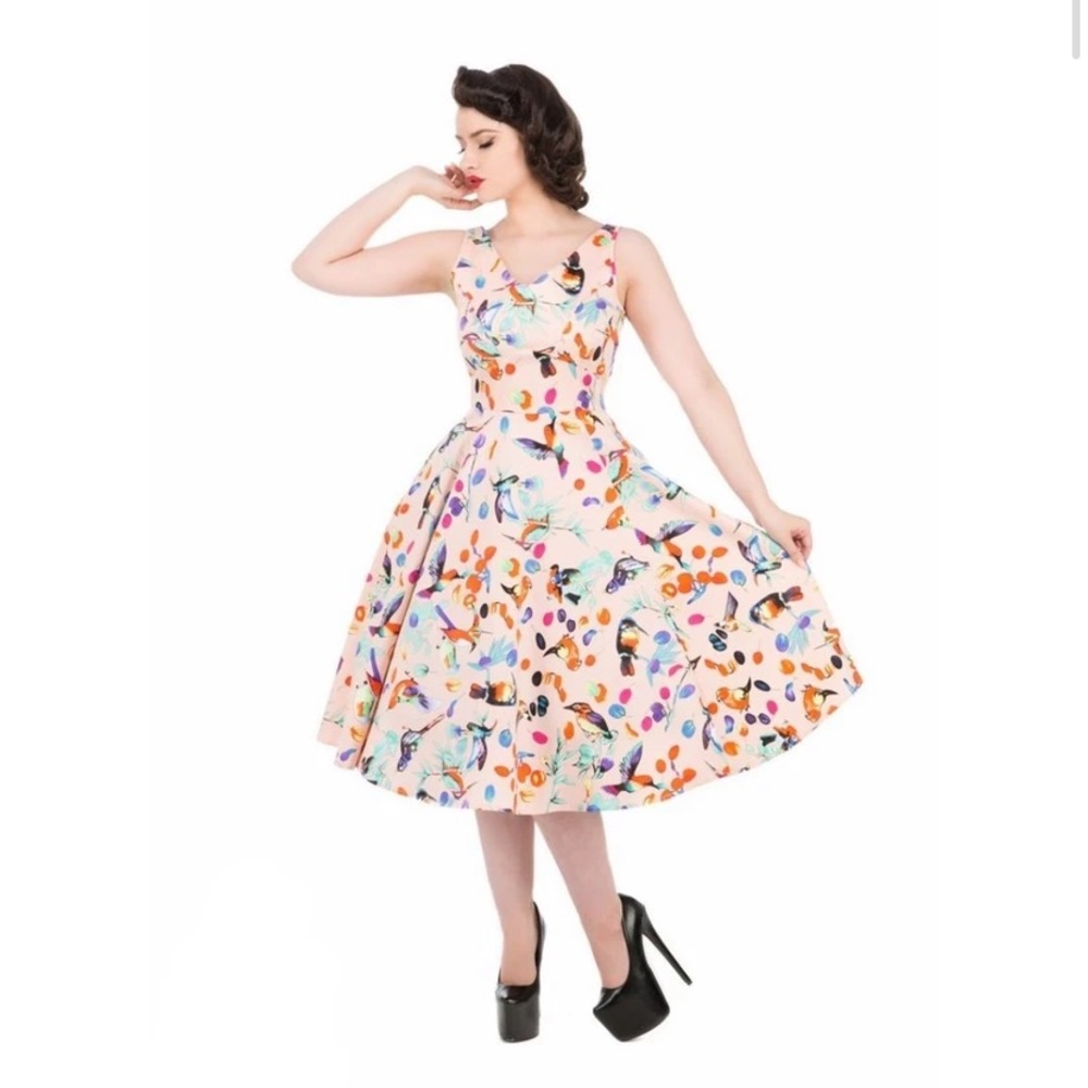 Vintage Repro Sandy Birds Peach Tropical Dress